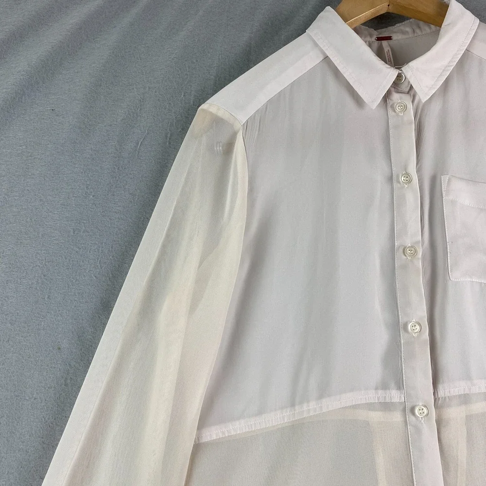 Free People Lightweight semi Sheer top Small Button Down cream pocket tunic